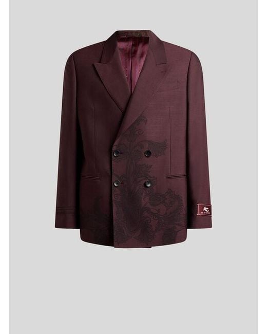 Etro Purple Double-Breasted Jacket With Placed Motif for men