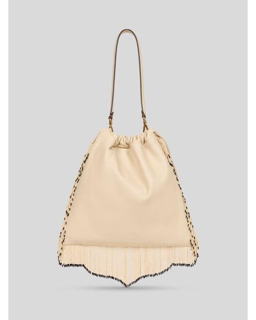 Etro Natural Kalispera Medium Leather Bag With Embroidery And Beads