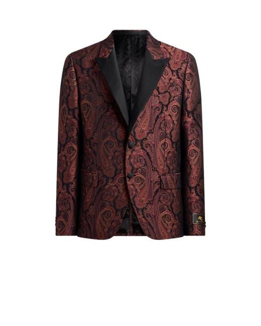 Etro Brown Chenille Jacquard Single-Breasted Jacket With Paisley Motif for men