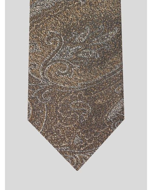 Etro White Silk Jacquard Tie With Arnica Motif for men