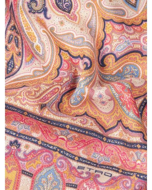 Etro Pink Cashmere, Silk And Wool Scarf With Paisley Motif