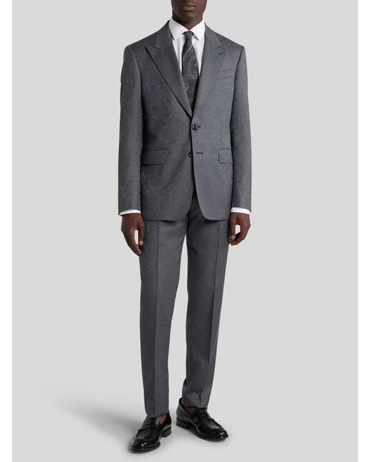 Etro Blue Single-Breasted Wool Jacquard Suit With Floral Paisley Motif for men