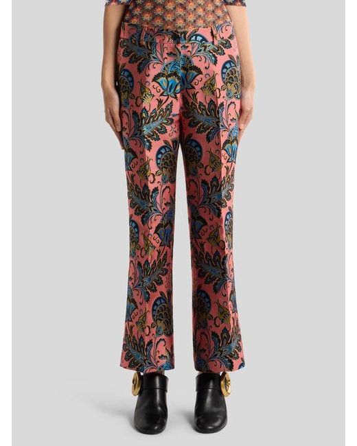 Etro Jacquard Flared Trousers With Floral Motif