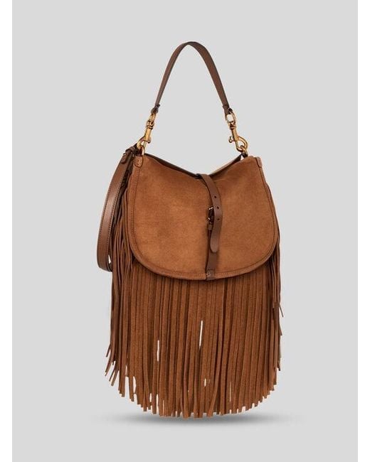 Etro Brown Medium Suede Pony Bag With Fringes