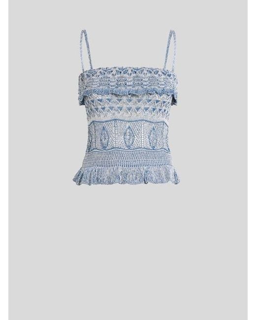 Etro Blue Crocheted Cotton Top