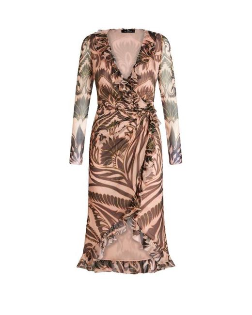 Etro Natural Printed Silk Dress With Ruching