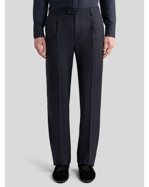 Etro Blue Wool-Blend Flannel Trousers With Crease Detail for men