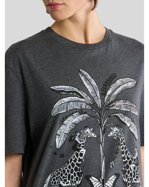 Etro Black Cotton Jersey T-Shirt With Placed Giraffe Print
