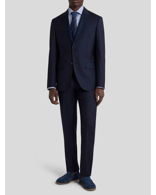 Etro Blue Cotton-Blend Fil Coupé Shirt With Micro Paisley Motif for men