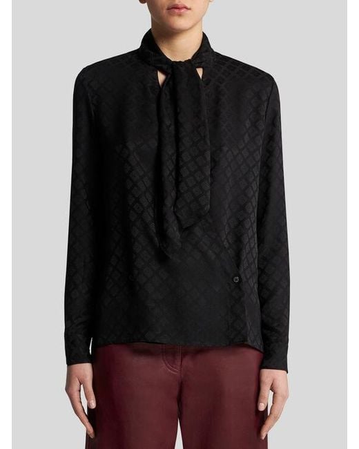 Etro Black Jacquard Scarf-Collar Shirt