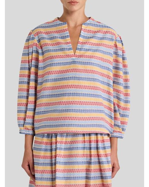 Etro White Bluse Aus Einer Baumwollmischung Mit Jacquardmuster, Damen, Größe