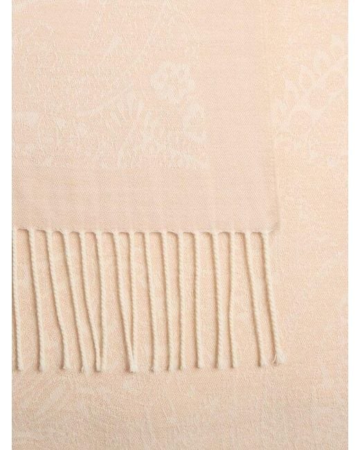 Etro White Wool Jacquard Scarf With Floral Paisley Motif