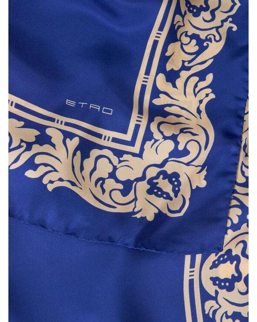 Etro Blue Silk Scarf With Floral Print