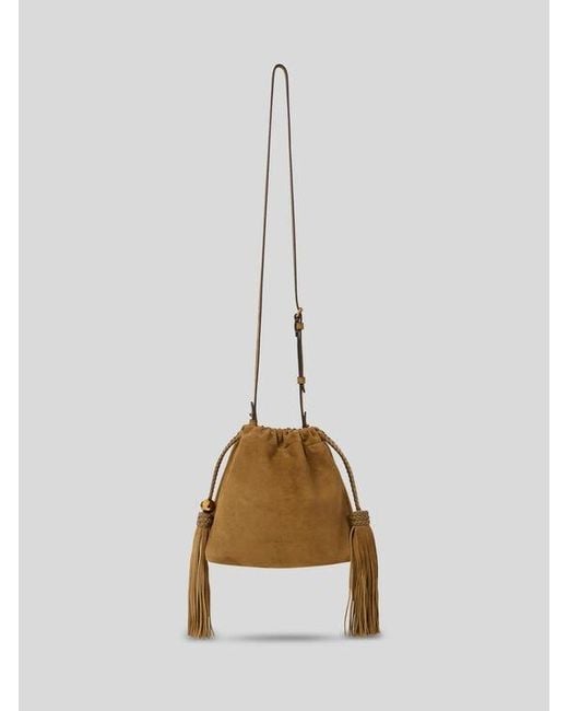 Etro Metallic Mini Suede Kalispera Bag With Patch And Tassels