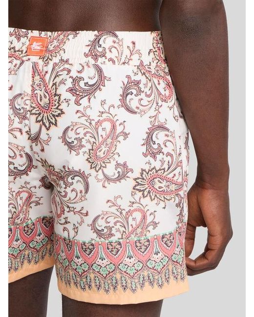 Etro White Swim Shorts With Placed Leafy Paisley Print for men