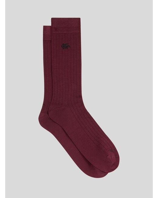 Etro Purple Cotton-Blend Socks With Pegaso Logo for men