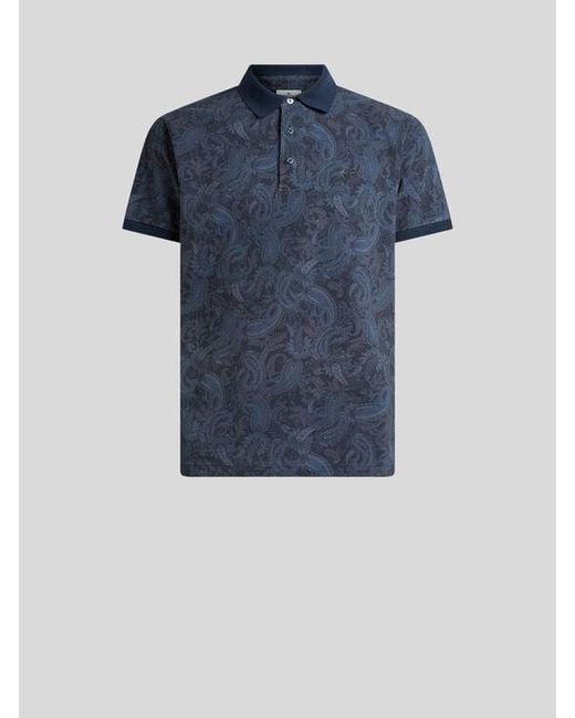 Etro Blue Cotton Pique Polo Shirt With Paisley Motif for men