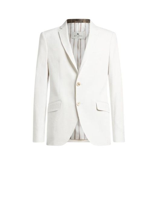 Etro White Single-Breasted Stretch Cotton Jacquard Jacket With Floral Motif for men