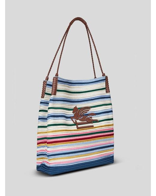 Etro Blue Large Striped Libra Tote Bag