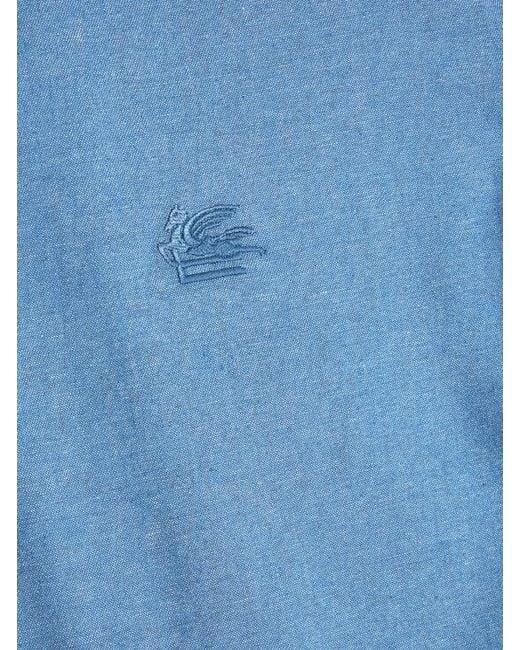 Etro Blue Cotton Shirt With Pegaso for men