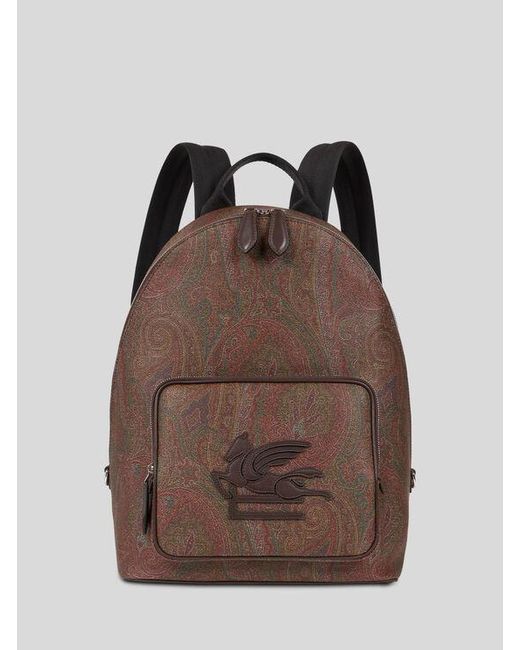 Etro Brown Essential Arnica Backpack With Pegaso for men