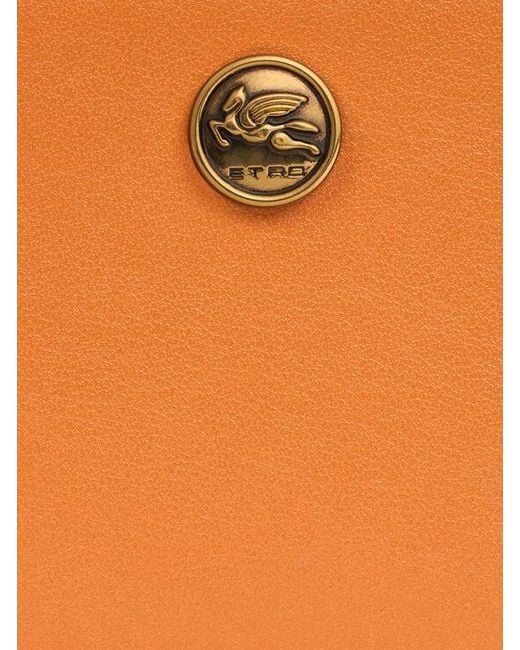 Etro White Leather Card Holder With Pegaso Button