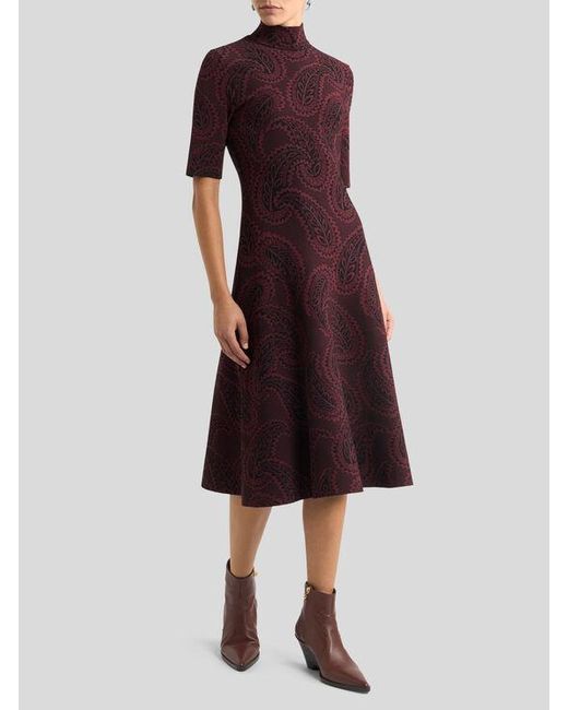 Etro Purple Jacquard Midi Dress With Paisley Foliage Motif