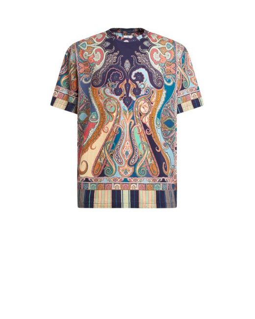 T-Shirt En Coton À Motif Paisley Multicolore, Homme, Taille Etro pour homme en coloris Blue