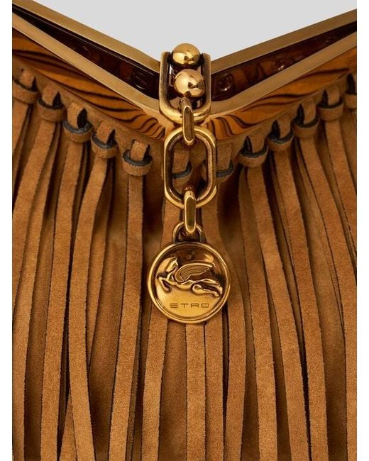 Etro Natural Small Suede Vela Bag With Fringing