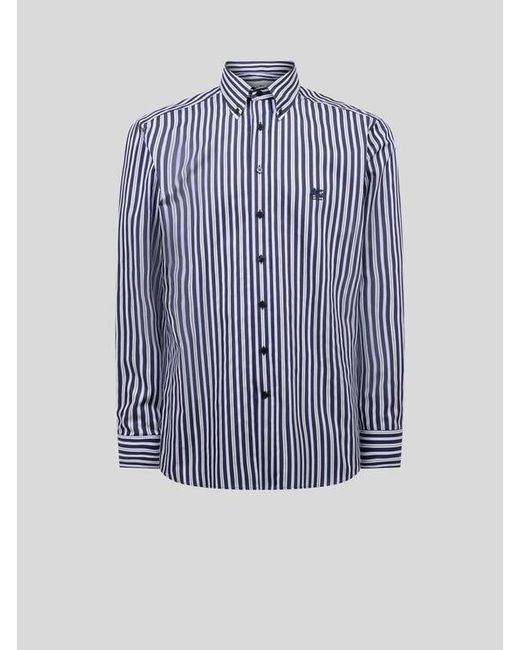 Etro Blue Striped Button-Down Cotton Shirt for men