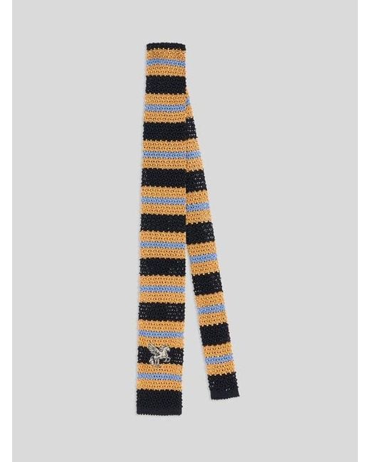 Etro White Knit Silk Tie With Stripes And Pegaso for men