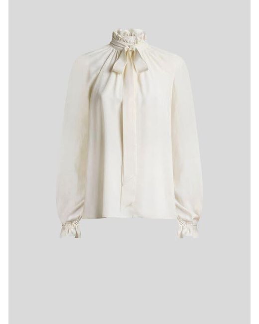 Etro White Silk-Blend Jacquard Blouse With Silk Scarf And Paisley Motif