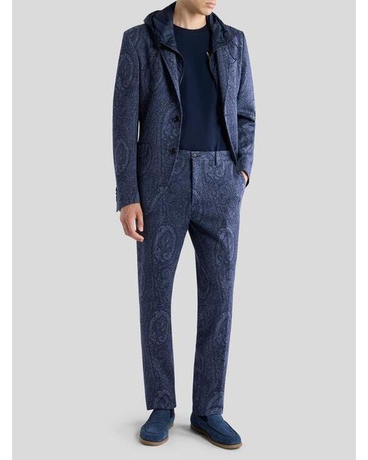 Etro Blue Cotton-Blend Jacquard Jacket With Arnica Motif And Bib for men