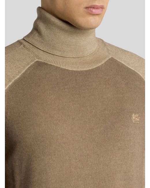 Etro Natural Wool Turtleneck With Pegaso Logo for men
