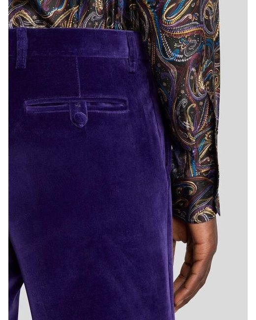 Etro Blue Stretch Velvet Trousers for men