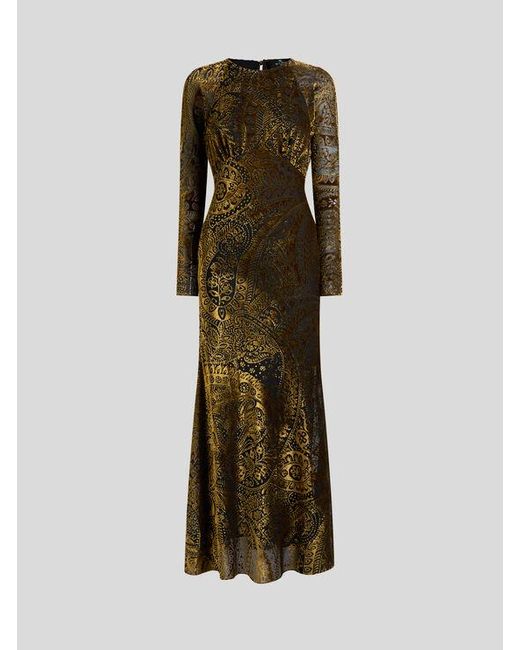 Robe Longue En Velours Dévoré À Motif Paisley Fleuri, Femme, Taille Etro en coloris Brown