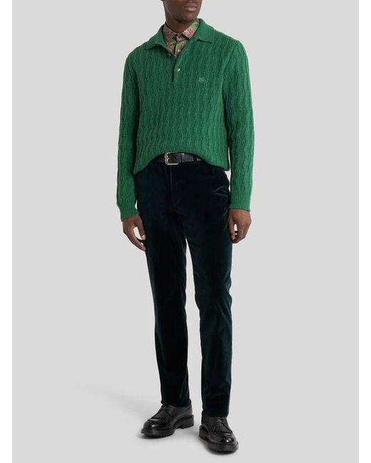 Etro Blue Stretch Velvet Trousers for men