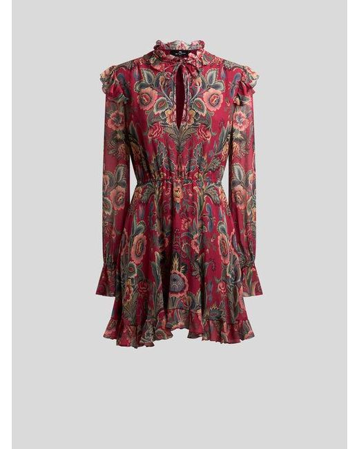 Etro Red Silk-Blend Mini Dress With Print