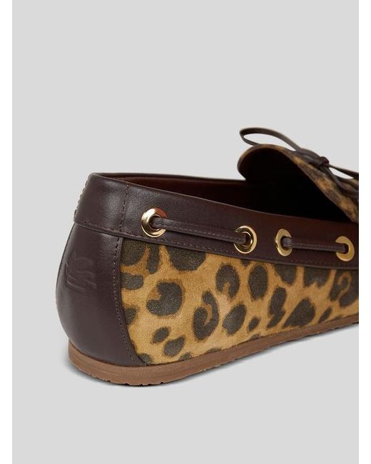 Etro Brown Suede Boat Loafers With Animal Motif