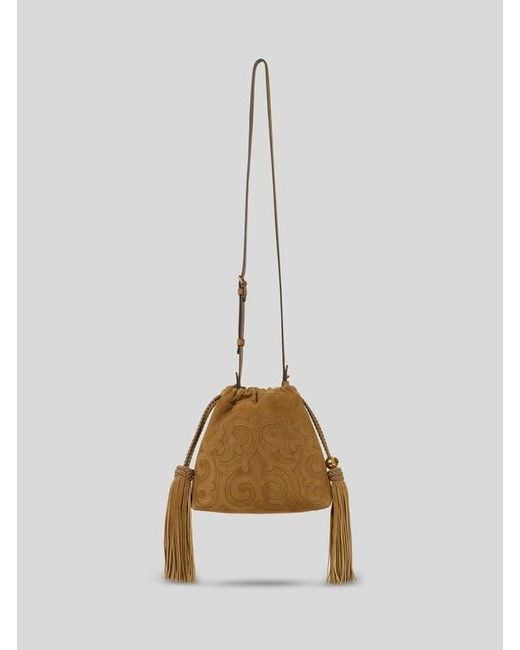 Etro Metallic Mini Suede Kalispera Bag With Patch And Tassels
