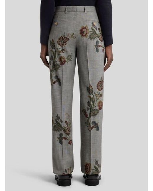 Etro Gray Printed Wool Trousers for men