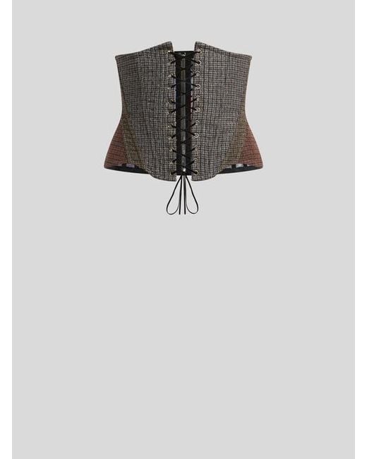 Etro White Wool Corset Belt With Houndstooth Motif