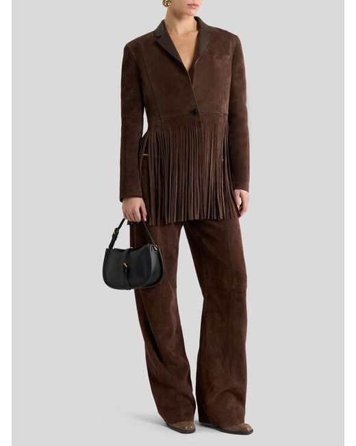 Etro Brown Single-Breasted Suede Jacket With Fringing