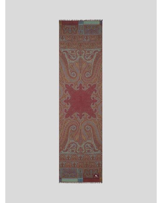 Etro Brown Wool And Silk Jacquard Scarf for men