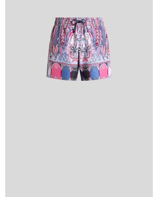 Etro Pink Swimsuit With Placed Floral Paisley Print for men