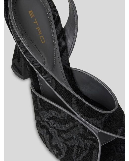 Etro Black High-Heeled Jacquard Sandals With Paisley Motif
