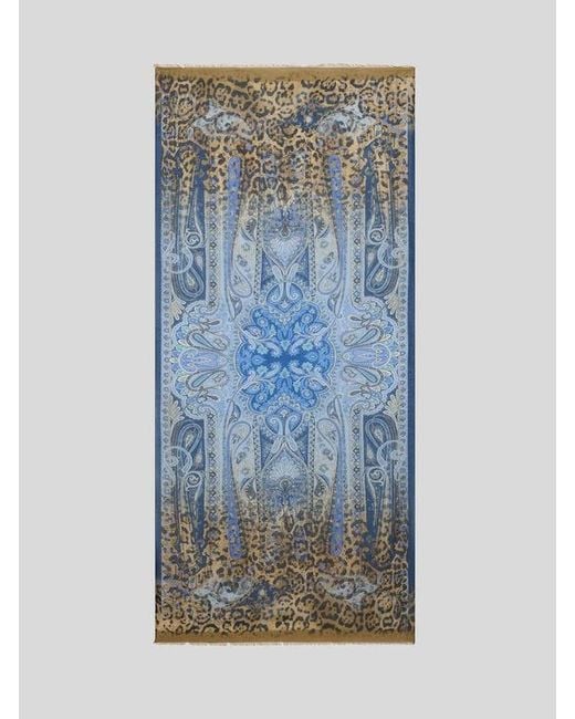 Etro Blue Paisley Pattern Scarf for men