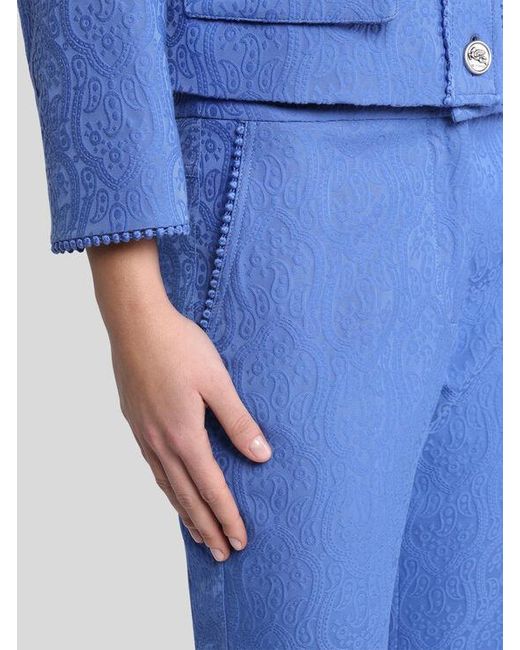 Etro Blue Flared Paisley Jacquard Trousers