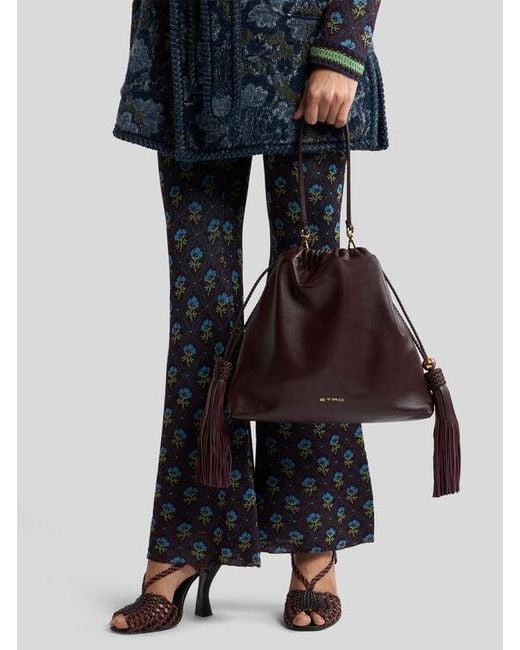 Etro Brown Medium Leather Kalispera Bag With Tassels