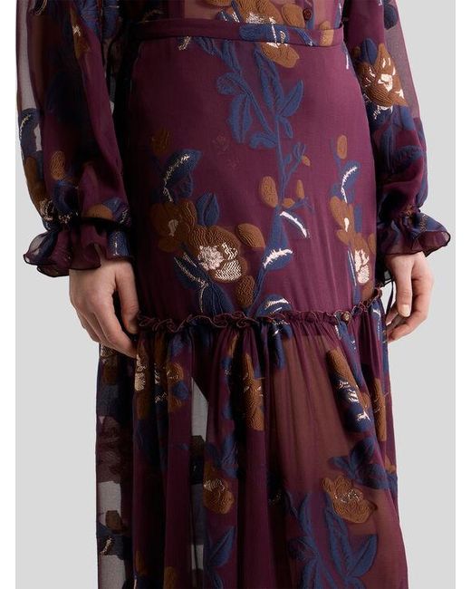 Etro Purple Silk-Blend Jacquard Maxi Skirt With Fil Coupé Flowers